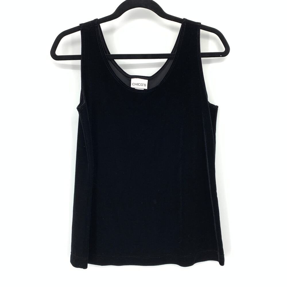 Chicos Basic Velvet Contemporary Tank Top Womens Size 1 US Medium Black NEW